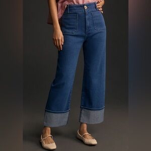 Maeve by Anthropologie Colette Denim Cuffed Wide Leg Jeans